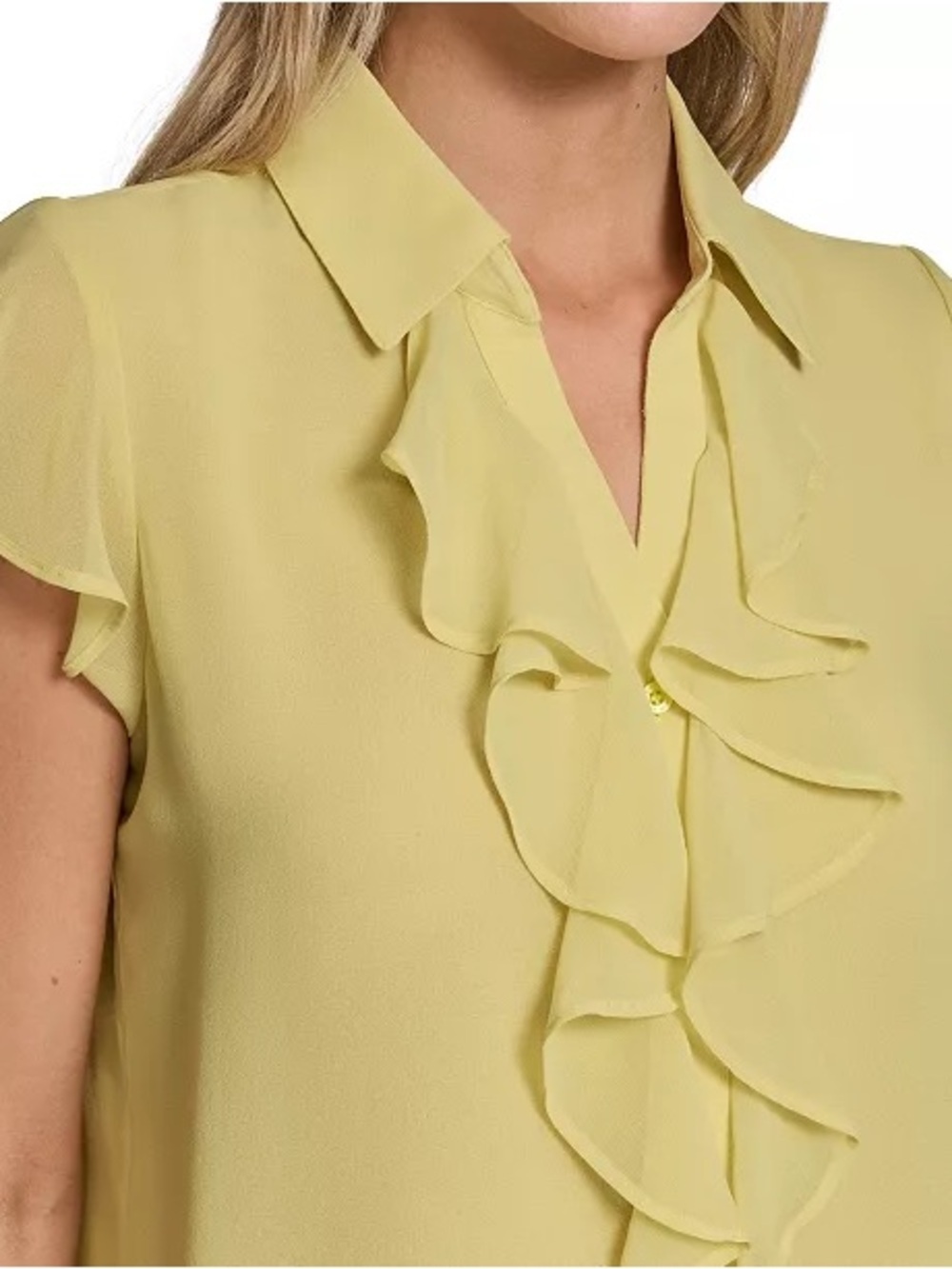 Calvin Klein NWT Ruffle Front Blouse Small Sleeveless Career Office Top Yellow - Picture 5 of 12